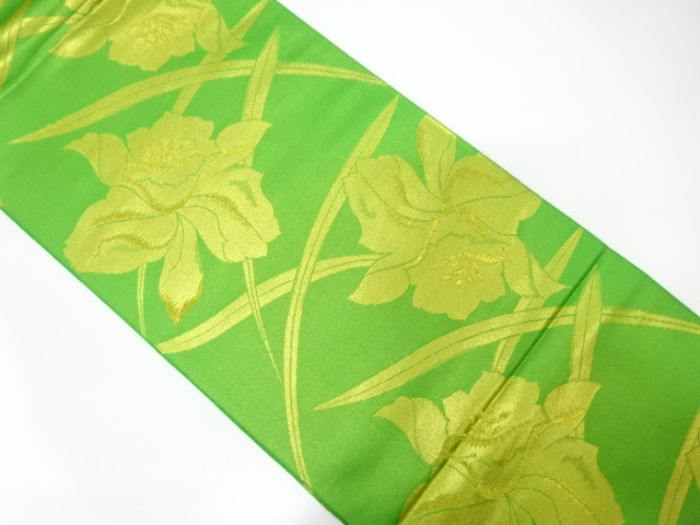 JAPANESE KIMONO / ANTIQUE FUKURO OBI / SILK / WOVEN GRASS & FLOWER